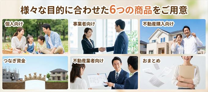 目的に合わせて選べる6つの不動産担保ローン